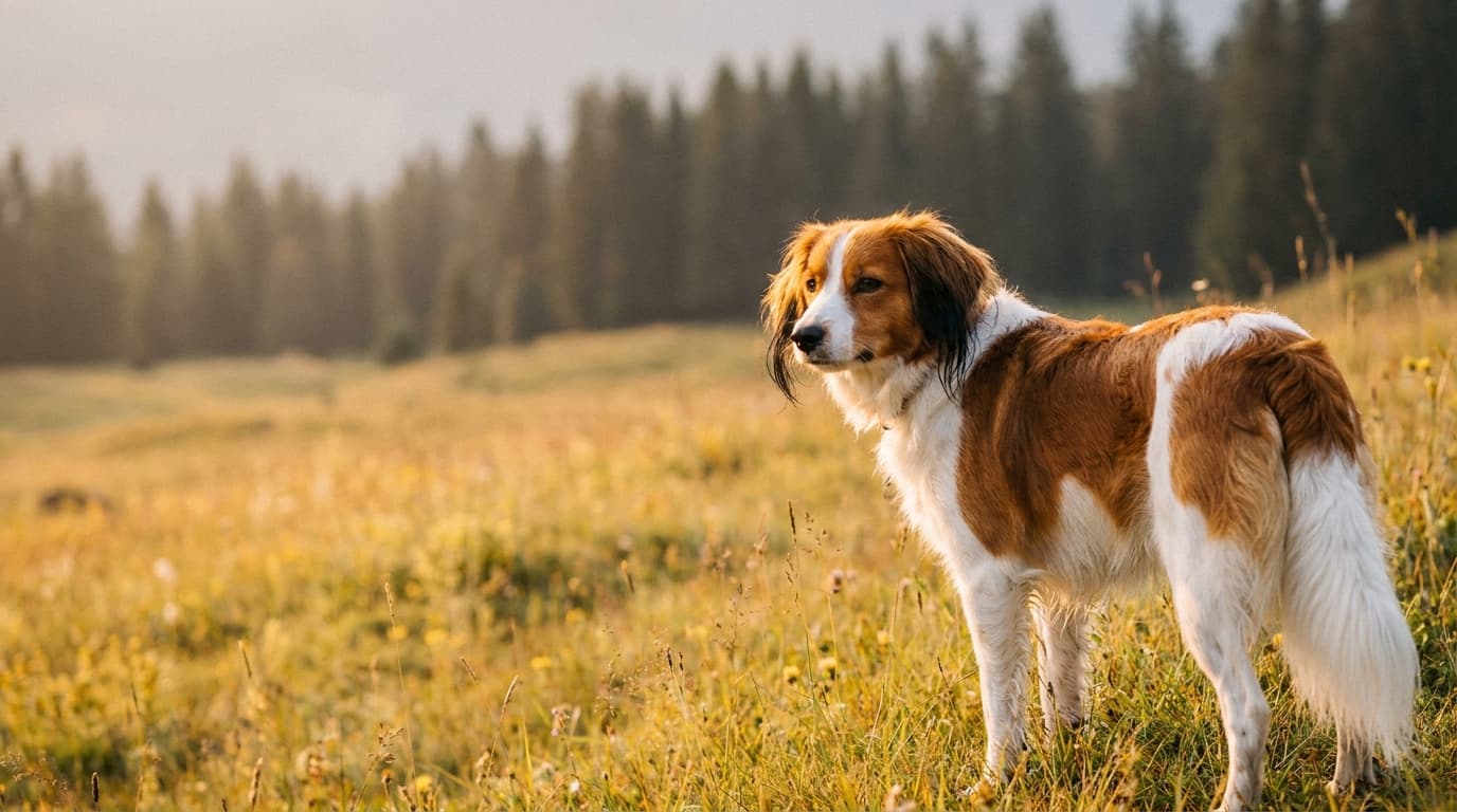 Kooikerhondje in goldener Abendwiese