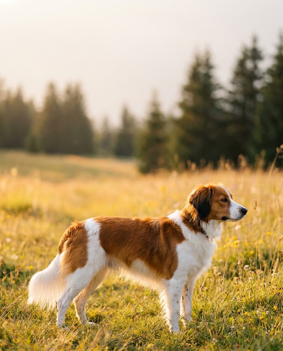 Kooikerhondje in goldener Abendwiese